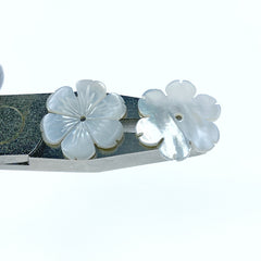 10pc Daisy Flower Beads White Mother Of Pearl 15mm Hand Carved WM-0061