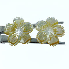 6pc Yellow Flower Beads Mother Of Pearl 25mm Hand Carved YM-0005