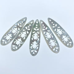 2pc 11mm x 39mm Natural White Mother of Pearl Filigree Drop Shape Pendants WM-0128