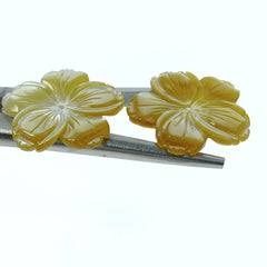 6pc Yellow Flower Beads Mother Of Pearl 25mm Hand Carved YM-0005