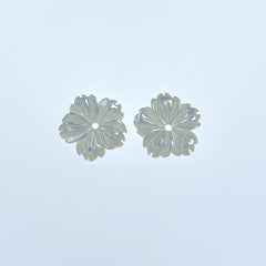 10pc Hawaiian Flower Beads White Mother Of Pearl 10mm Hand Carved Bridal Jewelry Minimalist Design WM-0089