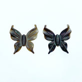 4pc 19mm x 20mm Organic Hand Carved Black Mother of Pearl Butterfly Beads BM-0013
