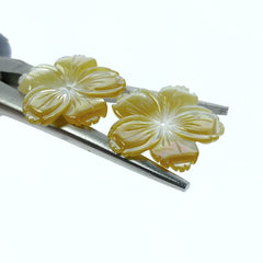 6pc Yellow Flower Beads Mother Of Pearl 25mm Hand Carved YM-0005