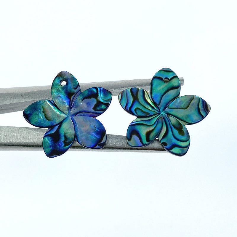 2pc Plumeria Flower Abalone Shell 20mm Hand Carved Pendants AB-0012