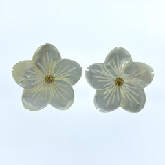 6pc 25mm Hand Carved White Mother of Pearl 5-petal Flower Beads WM-0162