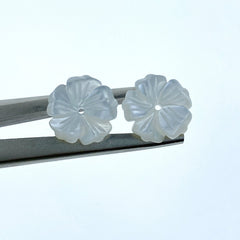 Bauhinia Flower Beads White Mother Of Pearl 12mm Hand Carved WM-0207
