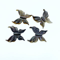 4pc 19mm x 20mm Organic Hand Carved Black Mother of Pearl Butterfly Beads BM-0013