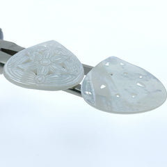 2pc Carved Drop Flower Beads White Mother of Pearl Hand Carved WM-0154