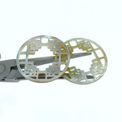 2pc 35mm Yellow Mother of Pearl Round Filigree Pendants YM-0006