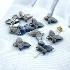 4pc 10mm x 12mm Organic Hand Carved Black Mother of Pearl Butterfly Beads BM-0015