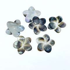 6pc 20mm Hand Carved Black Mother of Pearl 5-petal Flower Beads BM-0030