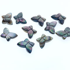 4pc 10mm x 12mm Organic Hand Carved Black Mother of Pearl Butterfly Beads BM-0015