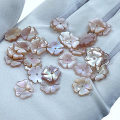 10pc Pink Mother Of Pearl Flower Beads 10mm Hand Carved Flower Charms For Earrings Jewelry Making Minimalistic Cute Design Natural PM-0001