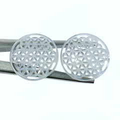 2pc 20mm White Mother of Pearl Flower Of Life Round Pendant WM-0146