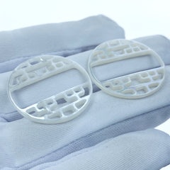 2pc 28mm Organic Hand Carved White Mother of Pearl Filigree Round Pendants WM-0014