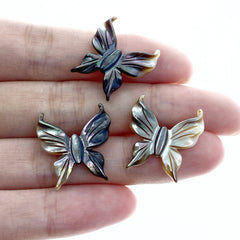 4pc 19mm x 20mm Organic Hand Carved Black Mother of Pearl Butterfly Beads BM-0013