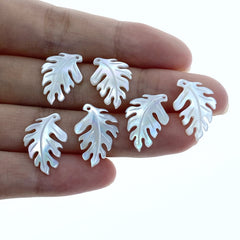 2pair 12mm x 18mm White Mother of Pearl Monstera Leaf Pendants WM-0052