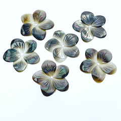 6pc 20mm Hand Carved Black Mother of Pearl 5-petal Flower Beads BM-0030
