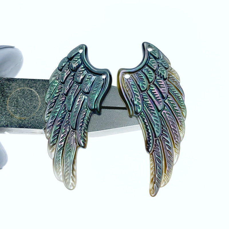 Angel Wings Black Mother Of Pearl Connector Pendants BM-0070