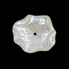 2pc Lotus Leaf Beads White Mother Of Pearl 30mm Hand Carved WM-0003