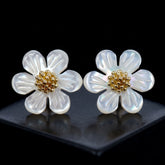 10pc Mother of Pearl Daisy Flower Beads White 10mm Minimalist Natural Organic DIY For Jewelry Making Earrings Hand Carved Shell WM-0001
