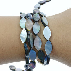 Marquise Beads Full Strand Black Mother of Pearl Flat Beads