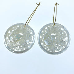 2pc Phoenix Bird White Mother Of Pearl Beads 35mm Hand Carved Charms Pendants DIY Jewelry Making WM-0080