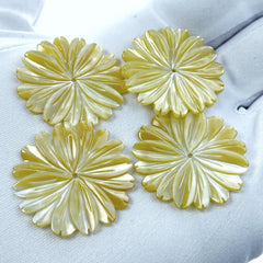 4pc 30mm Hand Carved Yellow Mother of Pearl Daisy Flower Beads YM-0010