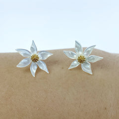 6pc Mother Of Pearl Flower Beads Charms 17mm White Tropical Hawaii Minimalist Design For Jewelry Earrings Making DIY Hand Carved WM-0007