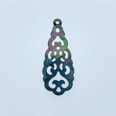 2pc Filigree Drop Shape Black Mother Of Pearl Beads Charm Pendant BM-0036