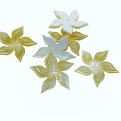 6pc 20mm Hand Carved Yellow Mother of Pearl 5-petal Flower Beads YM-0014