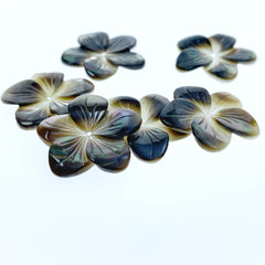 6pc 20mm Hand Carved Black Mother of Pearl 5-petal Flower Beads BM-0030