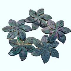 2pc 49mm Hand Carved Natural Black Mother of Pearl 6-petal Flower Pendants