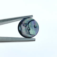 2pc Black Mother Of Pearl Moon And Star Cabochon Beads 15mm Hand Carved Natural Organic Celestial For Jewelry Earrings Making BM-0017