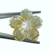 6pc Yellow Flower Beads Mother Of Pearl 25mm Hand Carved YM-0005