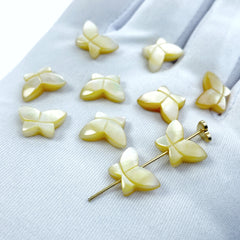 4pc Yellow Mother Of Pearl Butterfly Beads Hand Carved 12mm Charms Pendants DIY Jewelry Earring Making Natural Pearl Handmade YM-0004