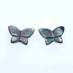 4pc 10mm x 12mm Organic Hand Carved Black Mother of Pearl Butterfly Beads BM-0015