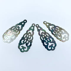 2pc Filigree Drop Shape Black Mother Of Pearl Beads Charm Pendant BM-0036
