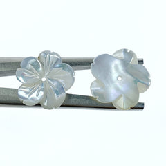 10pc Hand Carved Flower Beads Mother Of Pearl 15mm White Oyster Shell DIY Bridal Jewelry Earring Making Natural Organic Handmade WM-0133