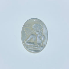 2pc 15mm x 20mm Organic White Mother of Pearl Guardian Angel Oval Pendants WM-0116