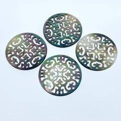 2pc Filigree Round Beads Black Mother Of Pearl Pendant Charms BM-0052