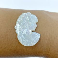 2pc 36mm White Mother of Pearl Hand Carved Victorian Woman Cabochons WM-0194