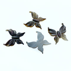 4pc 19mm x 20mm Organic Hand Carved Black Mother of Pearl Butterfly Beads BM-0013