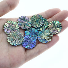 2pc 22mm Natural Abalone Shell Hand Carved Daisy Flower Pendants AB-0022