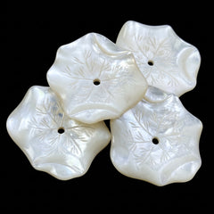 2pc Lotus Leaf Beads White Mother Of Pearl 30mm Hand Carved WM-0003