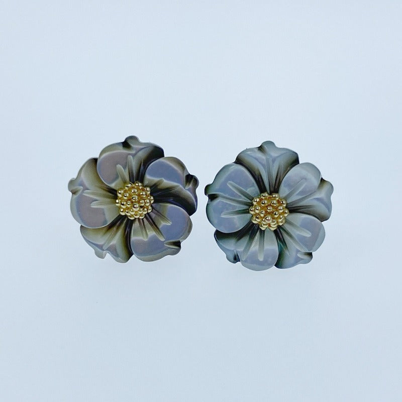Bauhinia Flower Beads Black Mother Of Pearl 12mm Hand Carved Charms BM-0053
