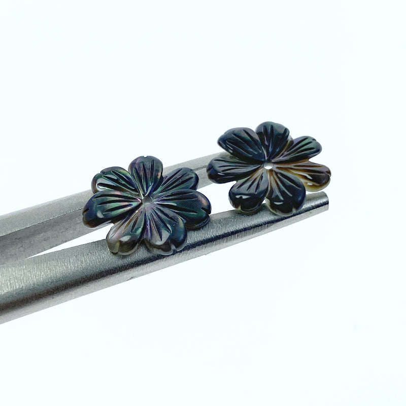 Black Daisy Flower Mother Of Pearl Beads 15mm BM-0022