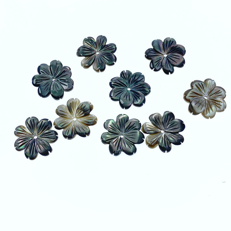 Black Daisy Flower Mother Of Pearl Beads 15mm BM-0022