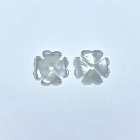 10pc Mother Of Pearl 4 Petal Flower Beads Charms 10mm Hand Carved Hawaii Tropical Nature Organic Design Minimalist Jewelry Earrings WM-0005