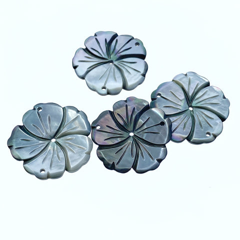 6pc 30mm Hand Carved Black Mother of Pearl Bauhinia Flower Connector Pendants BM-0010